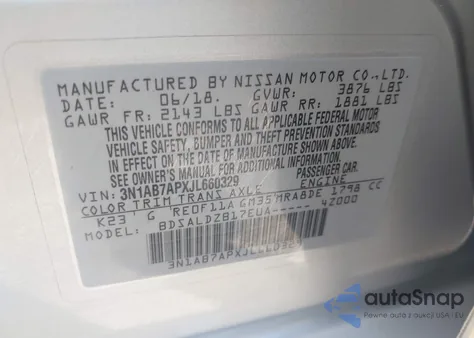 2018 Nissan Sentra Sv from USA, damaged, VIN 3N1AB7APXJL660329